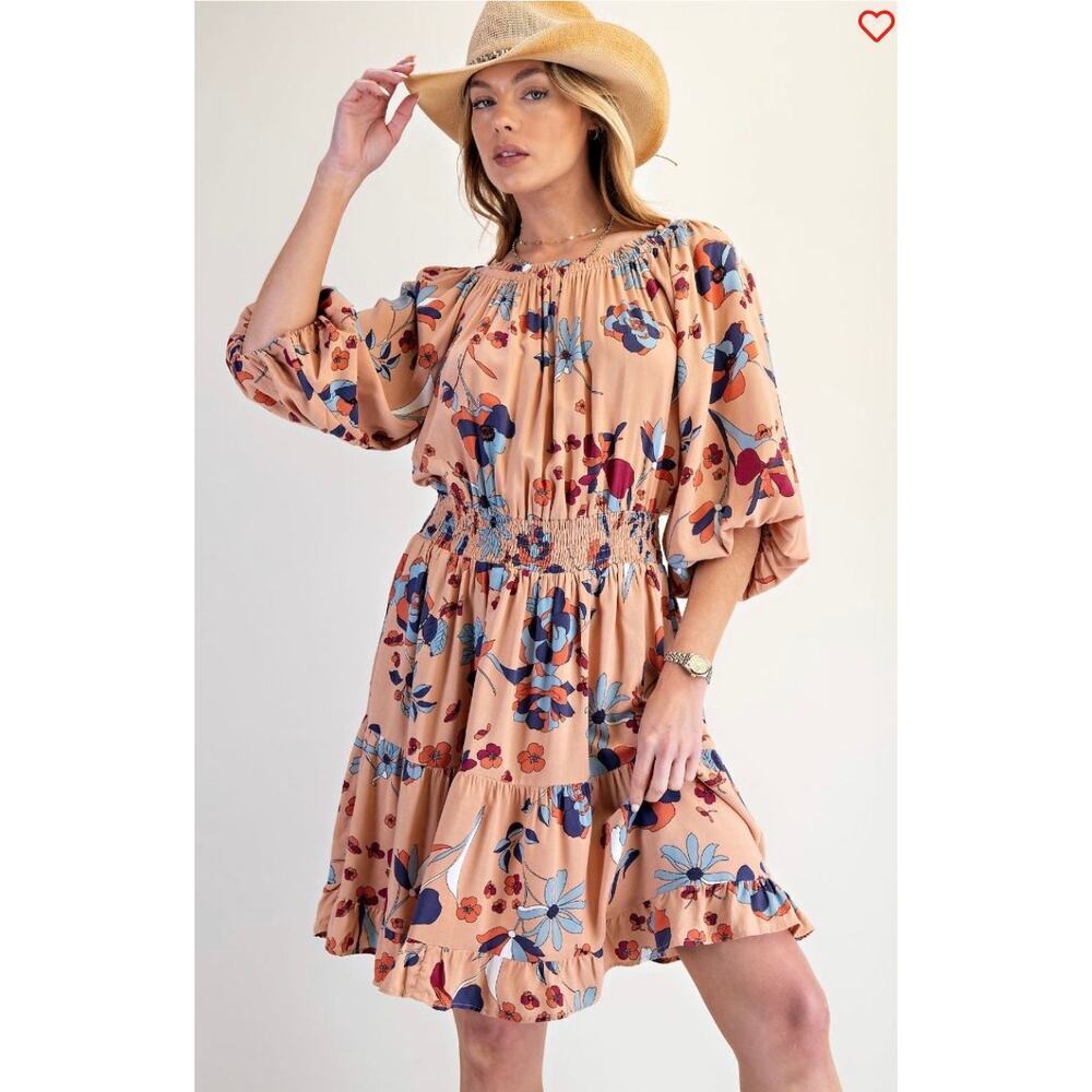 EASEL - Off Shoulder Floral Challis Dress - Small - Picture 2 of 4